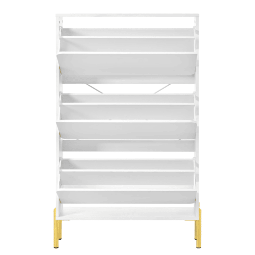 Sapateira moderna com 3 portas - Grande capacidade, pés dourados, estilo prático - Branco