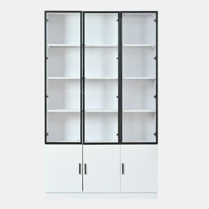 Vitrine 120x32x200 cm - 6 portas, vidro com LED, móvel multifuncional - Branco