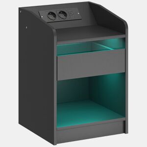 HOMCOM Mesa de Cabeceira com Luzes LED Mesa de Cabeceira com Gaveta Prateleira Estação de Carregamento Entrada USB e Controlo Remoto 40x40x58 cm Branco