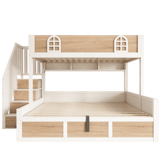 Beliche infantil 90x200140x200 - com arrumação, escada e proteção - NaturalBranco Beliche infantil 90x200140x200 - com arrumação, escada e proteção - NaturalBranco