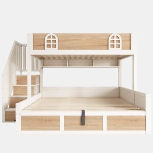 Beliche infantil 90x200140x200 - com arrumação, escada e proteção - NaturalBranco