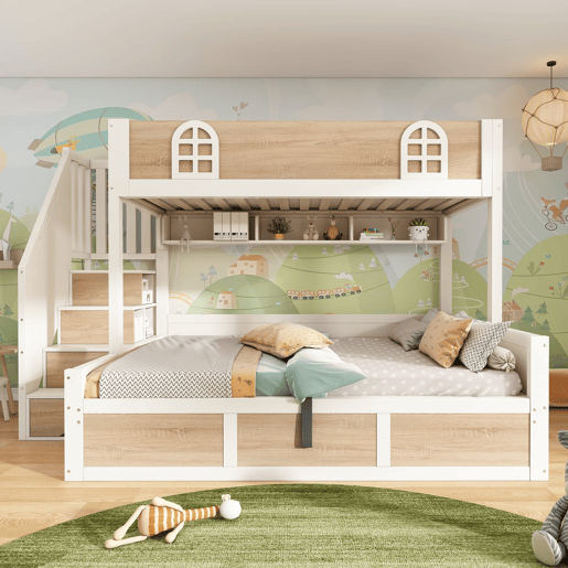 Beliche infantil 90x200140x200 - com arrumação, escada e proteção - NaturalBranco Beliche infantil 90x200140x200 - com arrumação, escada e proteção - NaturalBranco