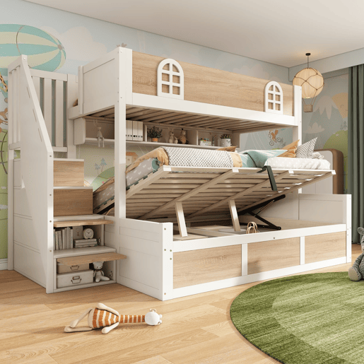 Beliche infantil 90x200140x200 - com arrumação, escada e proteção - NaturalBranco Beliche infantil 90x200140x200 - com arrumação, escada e proteção - NaturalBranco