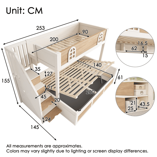 Beliche infantil 90x200140x200 - com arrumação, escada e proteção - NaturalBranco Beliche infantil 90x200140x200 - com arrumação, escada e proteção - NaturalBranco