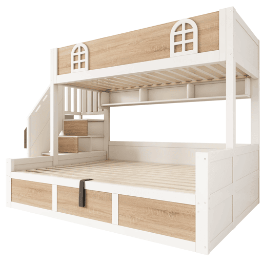 Beliche infantil 90x200140x200 - com arrumação, escada e proteção - NaturalBranco Beliche infantil 90x200140x200 - com arrumação, escada e proteção - NaturalBranco
