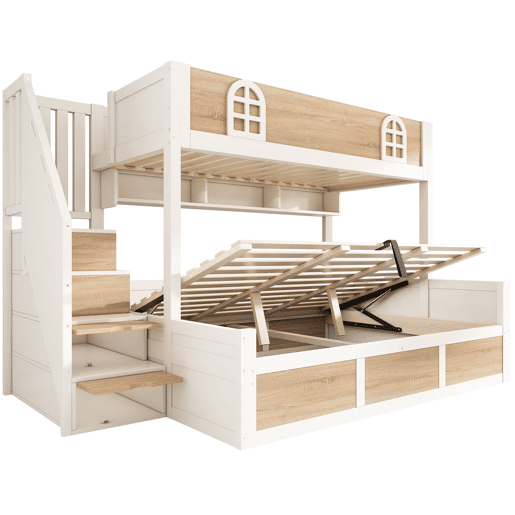 Beliche infantil 90x200140x200 - com arrumação, escada e proteção - NaturalBranco Beliche infantil 90x200140x200 - com arrumação, escada e proteção - NaturalBranco