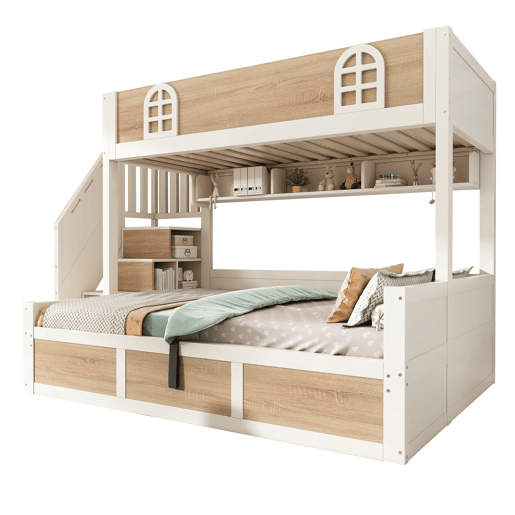 Beliche infantil 90x200140x200 - com arrumação, escada e proteção - NaturalBranco Beliche infantil 90x200140x200 - com arrumação, escada e proteção - NaturalBranco