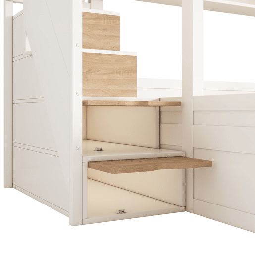 Beliche infantil 90x200140x200 - com arrumação, escada e proteção - NaturalBranco Beliche infantil 90x200140x200 - com arrumação, escada e proteção - NaturalBranco