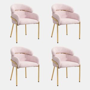 Conjunto de 4 cadeiras de sala de jantar - luxo leve, sala de estar e quarto, pernas metálicas, veludo - rosa