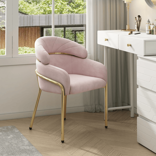 Conjunto de 4 cadeiras de sala de jantar - luxo leve, sala de estar e quarto, pernas metálicas, veludo - rosa