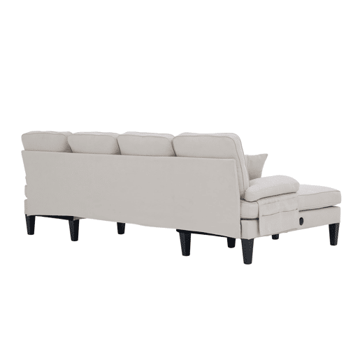 Sofá em U para 4 pessoas - Linho macio, chaise longues duplas, almofadas decorativas - Bege