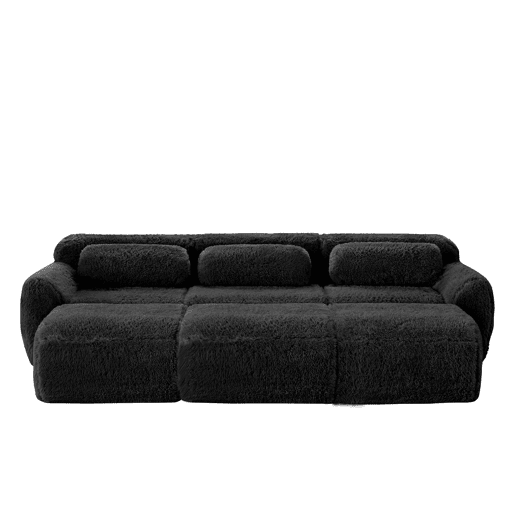 Sofá Boneless Cloud 3 lugares - Modular, veludo macio, 3 pufes - Preto