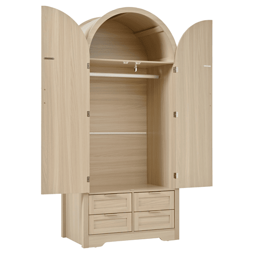 Armário moderno - portas curvas, barra e gavetas - carvalho