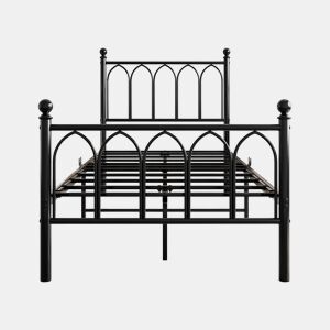Cama metálica 90x200 - Cabeceira e pés vintage, LED, USB, arrumação debaixo da cama - Preto
