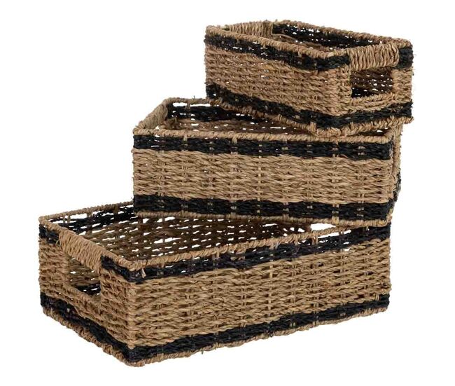 Set 3 cestos de junco marrones 32x22x11 / 28x17x10 /23x12x9 cm