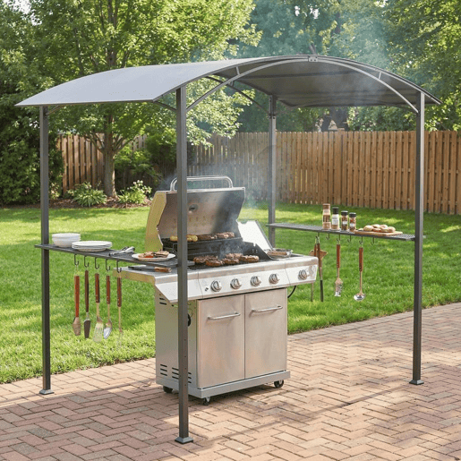 Outsunny Toldo para Jardim 2,4 x 1,5 m Estrutura de Aço com 2 Prateleiras Laterais Telhado Resistente às Intempéries Ganchos para Jardim Terraço Exterior Camping e BBQ Cinzento Escuro Outsunny Toldo para Jardim 2,4 x 1,5 m Estrutura de Aço com 2 Prateleiras Laterais Telhado Resistente às Intempéries Ganchos para Jardim Terraço Exterior Camping e BBQ Cinzento Escuro