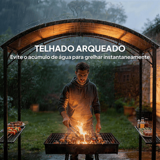 Outsunny Toldo para Jardim 2,4 x 1,5 m Estrutura de Aço com 2 Prateleiras Laterais Telhado Resistente às Intempéries Ganchos para Jardim Terraço Exterior Camping e BBQ Cinzento Escuro Outsunny Toldo para Jardim 2,4 x 1,5 m Estrutura de Aço com 2 Prateleiras Laterais Telhado Resistente às Intempéries Ganchos para Jardim Terraço Exterior Camping e BBQ Cinzento Escuro