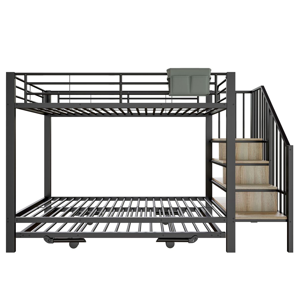 Cama litera, 90 x 200 cm, 180 x 200 cm - estructura de hierro, diseño multifuncional, con almacenamiento - negro