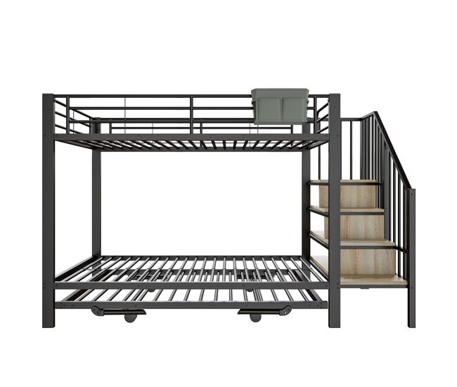Cama litera, 90 x 200 cm, 180 x 200 cm - estructura de hierro, diseño multifuncional, con almacenamiento - negro