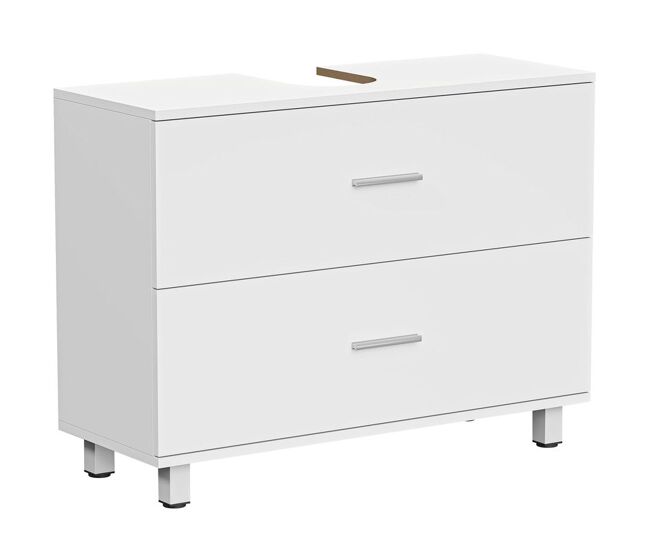 Homcom mueble bajo lavabo, mueble de baño con 2 cajones, armario de baño de pie, estilo moderno, para lavabo sin pedestal, 80x30x60 cm, blanco