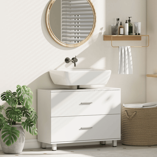 HOMCOM Móvel para Lavatório Pousar de Casa de Banho com 2 Gavetas Móvel para Lavatório com Gaveta Superior Dividida para Lavatório sem Pedestal 80x30x60 cm Branco