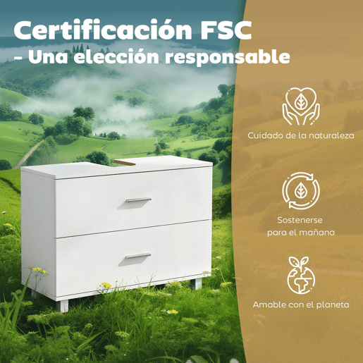 HOMCOM Móvel para Lavatório Pousar de Casa de Banho com 2 Gavetas Móvel para Lavatório com Gaveta Superior Dividida para Lavatório sem Pedestal 80x30x60 cm Branco