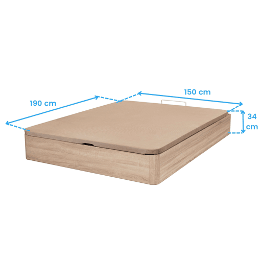 Sofá-cama 150x190 cm, carvalho Cambriano acetinado, base estofada em melamina, 2 dobradiças hidráulicas, tecido 3D, reforços internos em aço de 28 cm.