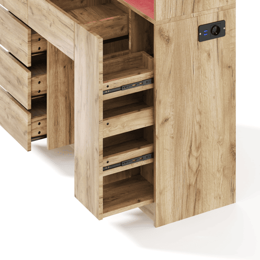 Aparador de cozinha 185x105x40 cm - Prateleiras ajustáveis, LED com comando, tomada, removível - Preto+Natural Aparador de cozinha 185x105x40 cm - Prateleiras ajustáveis, LED com comando, tomada, removível - Preto+Natural
