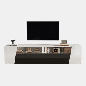 Móvel de TV 180x38,5x45 cm - LED, 2 gavetas e 2 portas, para TV de 80 - BrancoPreto
