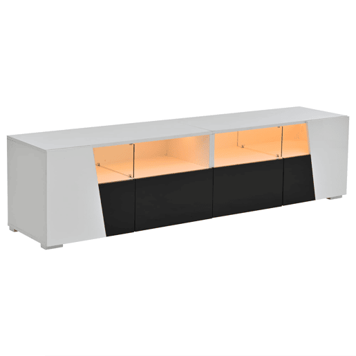 Móvel de TV 180x38,5x45 cm - LED, 2 gavetas e 2 portas, para TV de 80 - BrancoPreto