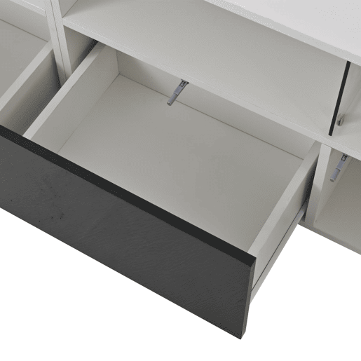 Móvel de TV 180x38,5x45 cm - LED, 2 gavetas e 2 portas, para TV de 80 - BrancoPreto