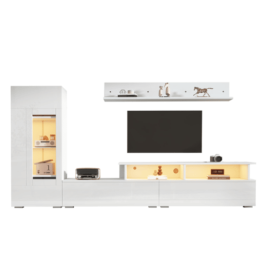 Conjunto de móveis para TV de 3 peças - LED, alto brilho, para sala de estar, TV até 75 - Branco