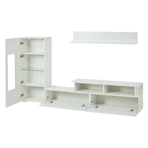 Conjunto de móveis para TV de 3 peças - LED, alto brilho, para sala de estar, TV até 75 - Branco