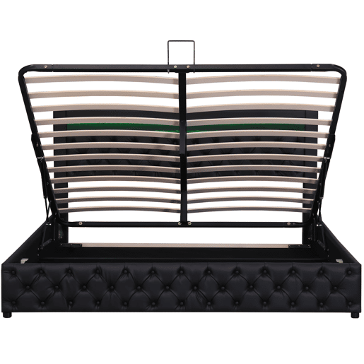 Cama estofada 140x190 cm - com armazenamento hidráulico e LED - preto