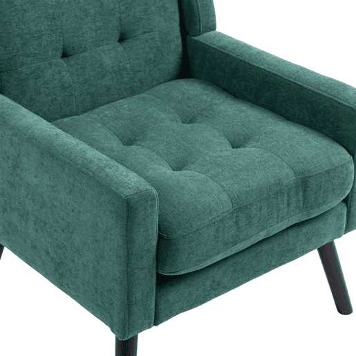 Poltrona estofada média - Estilo Mid-Century, almofada de alta densidade, pernas de madeira - Retro Green