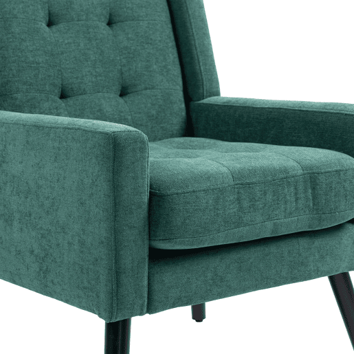 Poltrona estofada média - Estilo Mid-Century, almofada de alta densidade, pernas de madeira - Retro Green