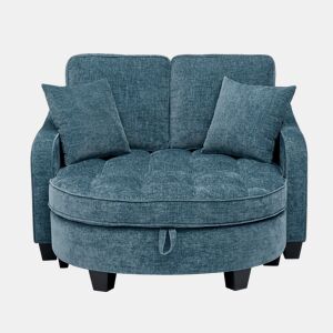 Sofá multifuncional 2 em 1 - Sofá-cama, Pufe com espaço de arrumação, Tecido respirável, Madeira de eucalipto, Azul