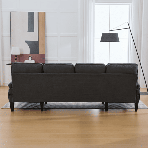 Sofá em U para 4 pessoas - Linho macio, chaise longues duplas, almofadas decorativas - Cinza escuro