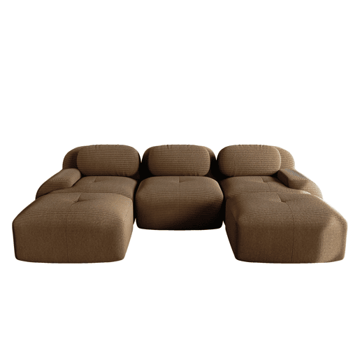 Sofá modular de 3 lugares - Veludo cotelê premium, rústico e antiderrapante, braços extra largos - Castanho