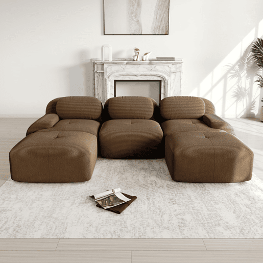 Sofá modular de 3 lugares - Veludo cotelê premium, rústico e antiderrapante, braços extra largos - Castanho