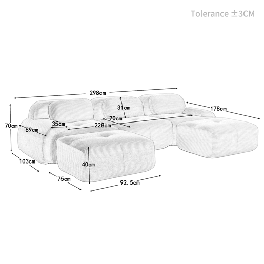 Sofá modular de 3 lugares - Veludo cotelê premium, rústico e antiderrapante, braços extra largos - Castanho