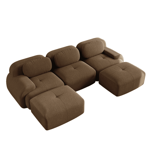 Sofá modular de 3 lugares - Veludo cotelê premium, rústico e antiderrapante, braços extra largos - Castanho