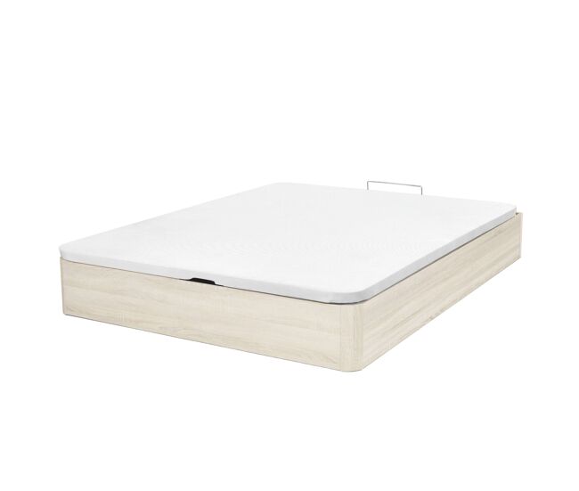 Canapé raso en roble cambrian o blanco ártico melamina base tapizada 2 bisagras hidráulicas tirador madera maciza 28 cm interior