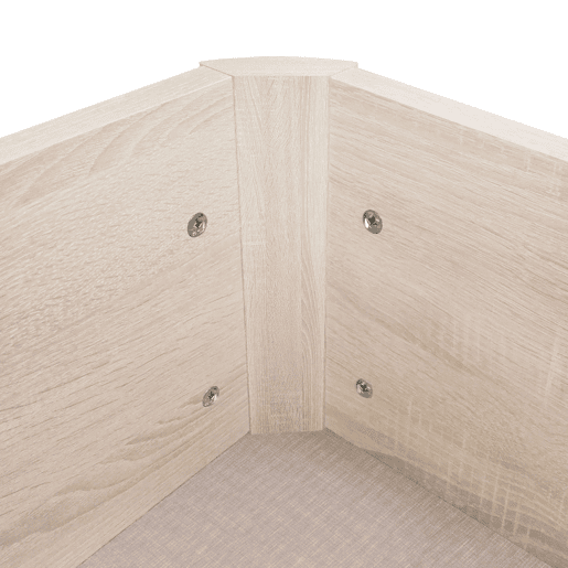 Cama box 150x190 cm, base estofada em cetim branco ártico, tecido 3D, 2 dobradiças hidráulicas, reforços em aço, interior em MDF de 28 cm.