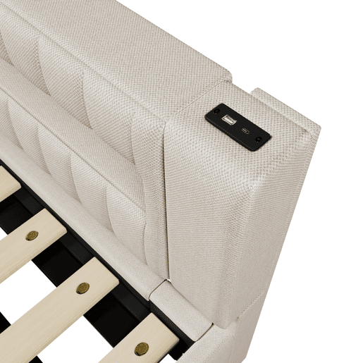 Sofá-cama 90x200 cm - LED com comando, armazenamento hidráulico, USB+TYPE-C - Bege