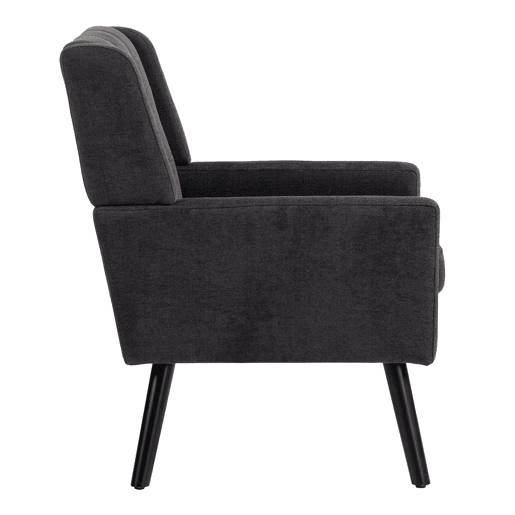 Poltrona estofada média - estilo Mid-Century, espuma de alta densidade, pernas de madeira - Cinza Escuro