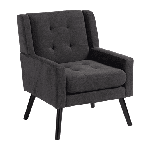 Poltrona estofada média - estilo Mid-Century, espuma de alta densidade, pernas de madeira - Cinza Escuro