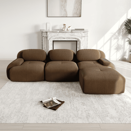 Sofá modular de canto de 3 lugares - 32D acolchoado, ergonómico, adequado para animais de estimação, sem montagem - Castanho