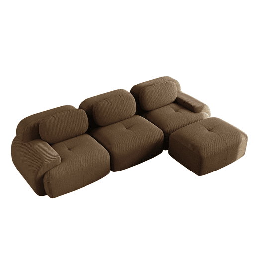 Sofá modular de canto de 3 lugares - 32D acolchoado, ergonómico, adequado para animais de estimação, sem montagem - Castanho