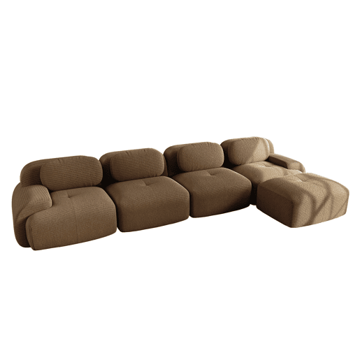 Sofá de canto para 4 pessoas - Chaise longue, acolchoado 32D, braços largos, antiderrapante - Castanho